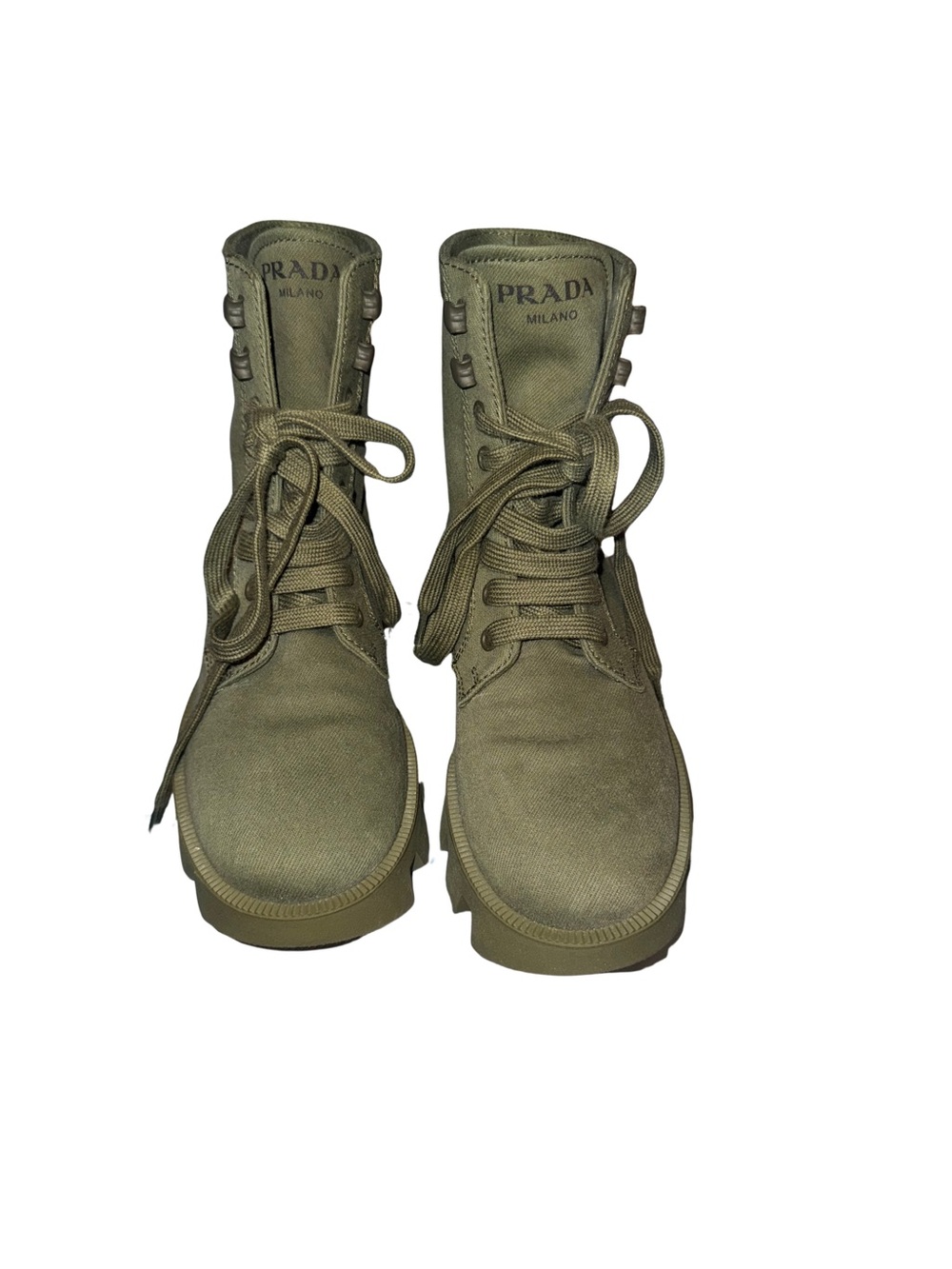 Prada Olive Green Canvas Lace-Up Combat Boots
